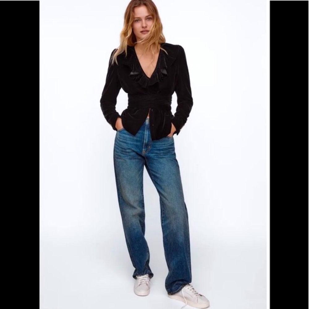 ZARA Ruffle Velvet Blazer - Picture 10 of 13